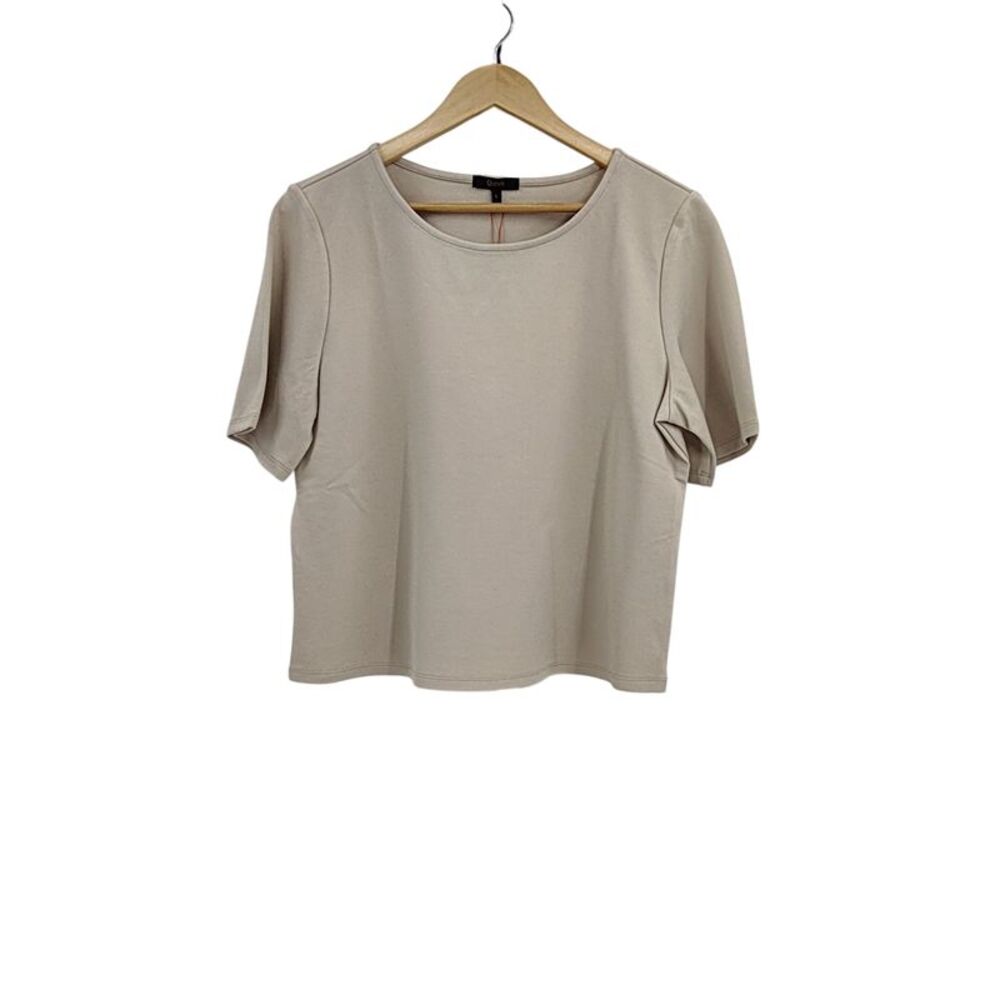 Quince Women Ultra-Stretch Ponte Short Sleeve Top Tan Sleeved Large